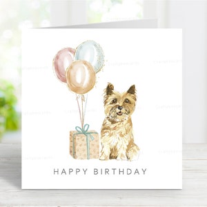 Tarjeta de cumpleaños de Cairn Terrier, divertida tarjeta de felicitación de perro, preciosa imagen de acuarela, 15 x 15 cm, interior en blanco