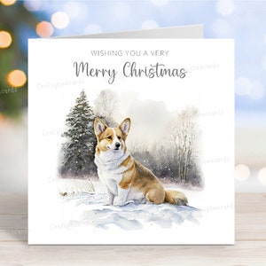 Carte de Noël Corgi, carte de voeux de chien « Joyeux Noël », scène d'hiver festive, 6 x 6 po