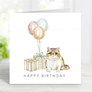 Carte d'anniversaire de chat exotique à poil court, belle carte de voeux pour les amoureux des chats, 6 x 6 po.