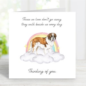 Tarjeta de condolencias para San Bernardo - Tarjeta de "Perro que piensa en ti" - Frase sentimental sobre la pérdida de un perro - Tarjeta de "Puente Arcoíris" - 15 x 15 cm