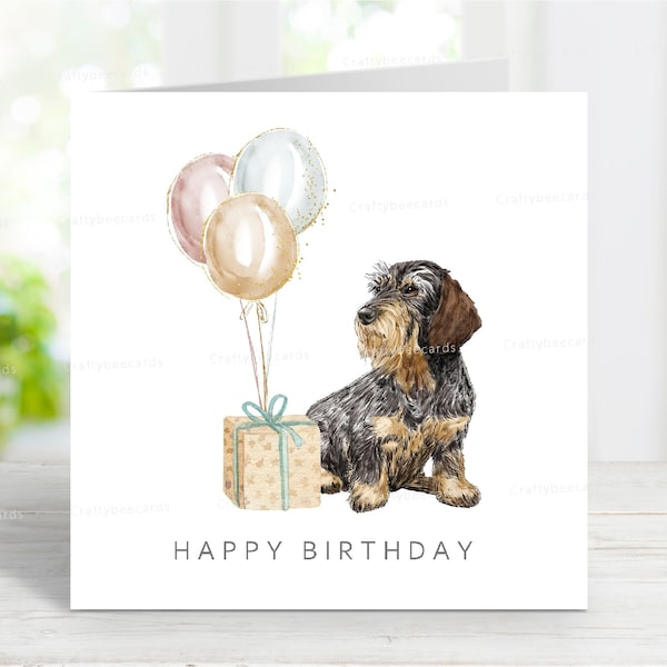 Dachshund (Wire Haired) Birthday Card, Fun Dog Greetings Card, 6" x 6", Blank Inside