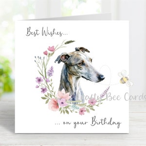 Tarjeta de cumpleaños de galgo, mis mejores deseos en tu cumpleaños, tarjeta de felicitación de un perro encantador, 15 x 15 cm, interior en blanco