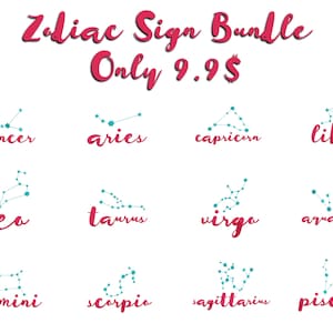 12 Zodiac Signs Bundle Embroidery Design 7 SIZES
