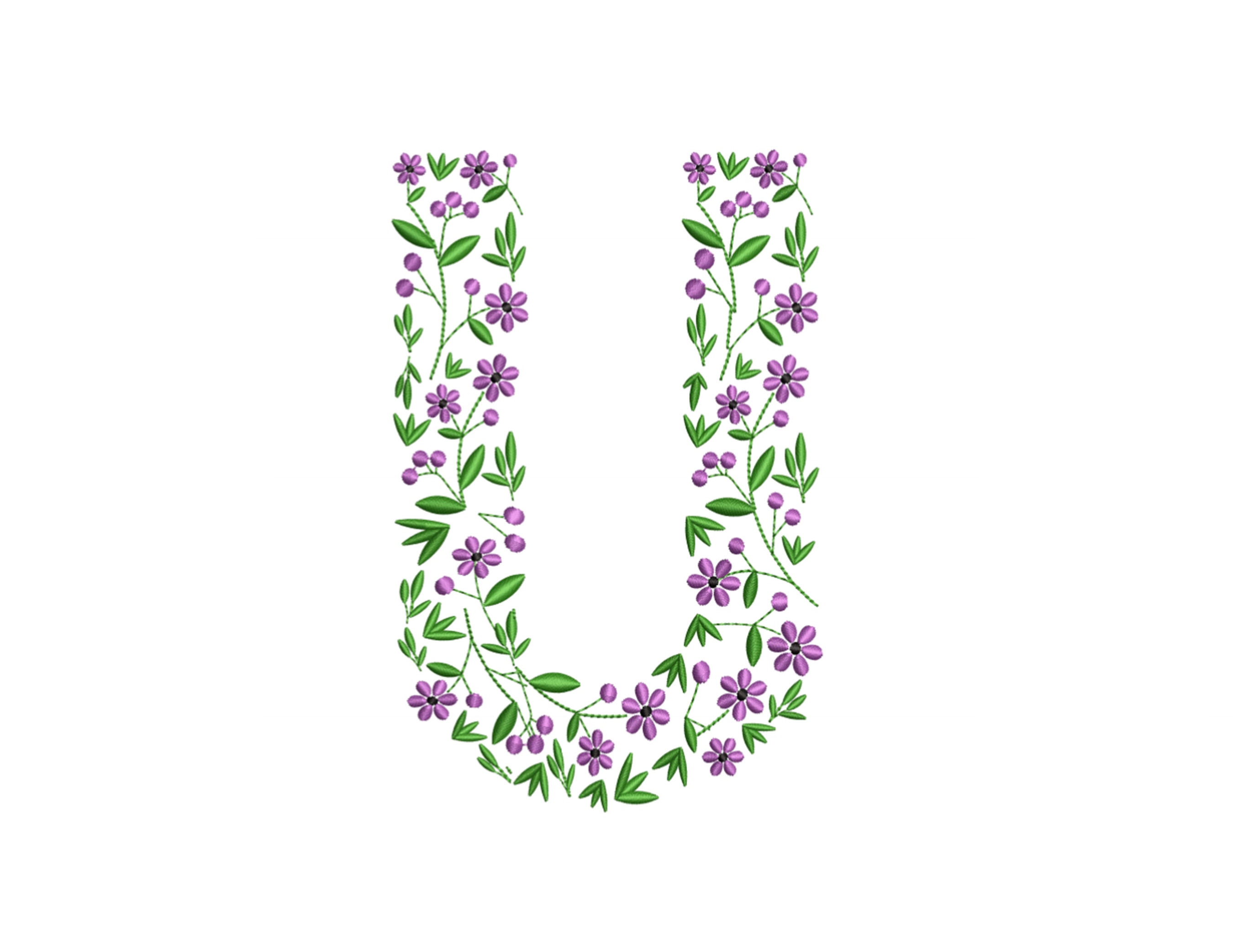 Floral letter U garden flag monogram liberty fashioned flowers flower Font  machine embroidery designs monogram U only 4, 5, 6 and 8 in