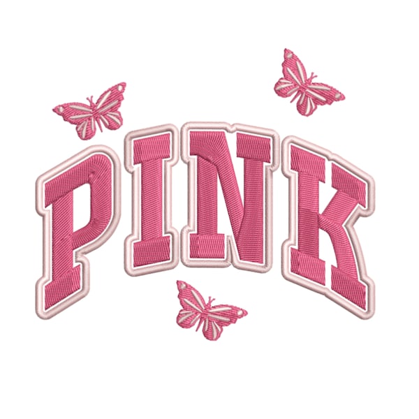 Pink Embroidery Design with butterflies created by Andrea 3 SIZES Available for 4x4 5x7 Hoop