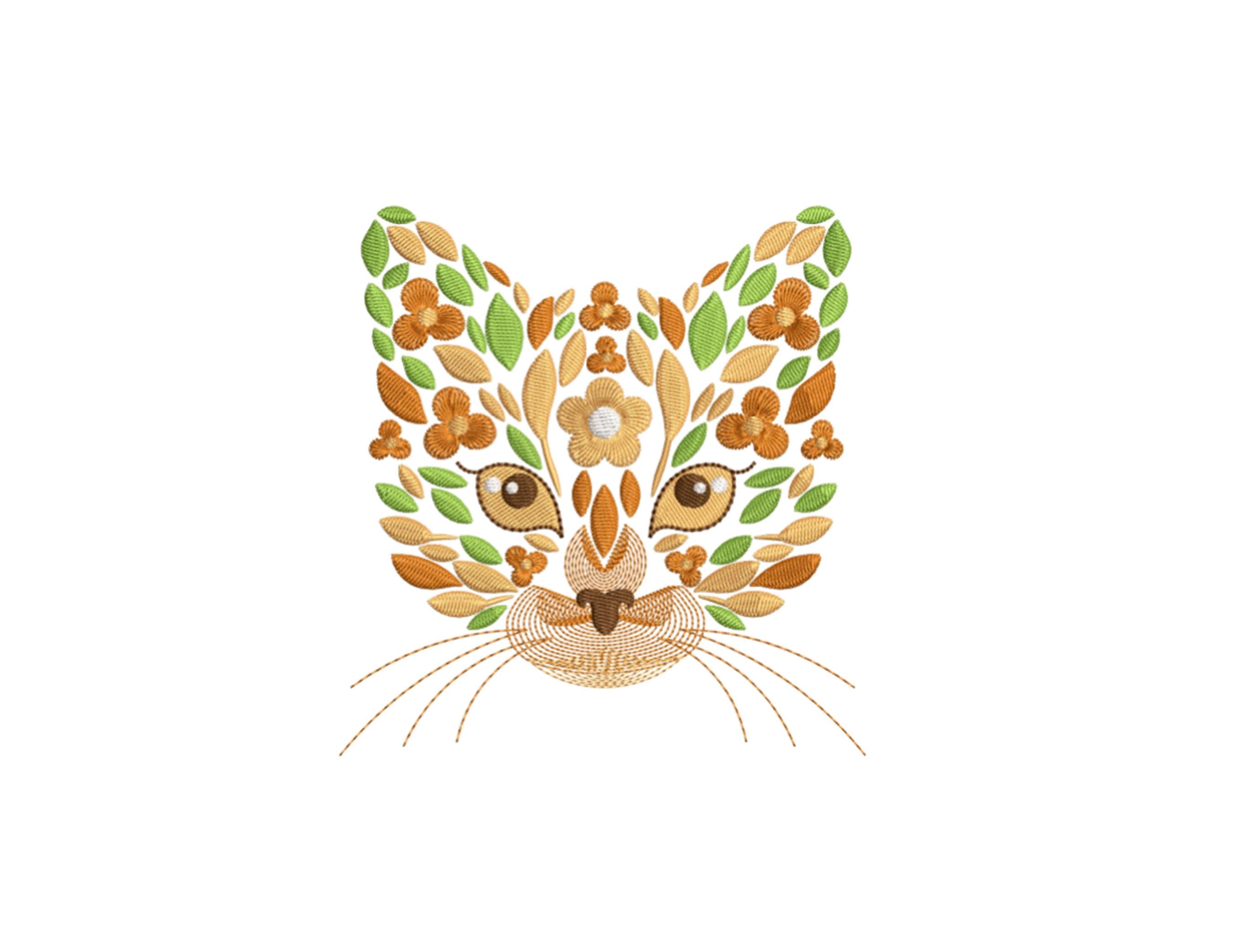Floral Cat Embroidery Design 4 SIZES