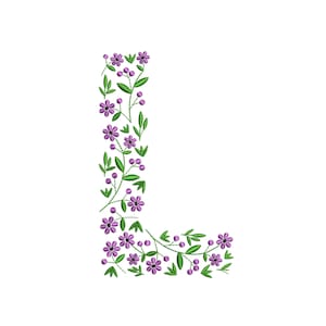 Diseño de bordado del alfabeto floral L Letra 4 Tamaños xxx vp3 pes pcs jpx jef hux exp emd dst vip