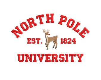 North Pole University Embroidery Design, Christmas Reindeer (Digital File)