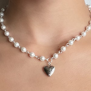 Heart Locket Pearl Necklace Etsy Ireland