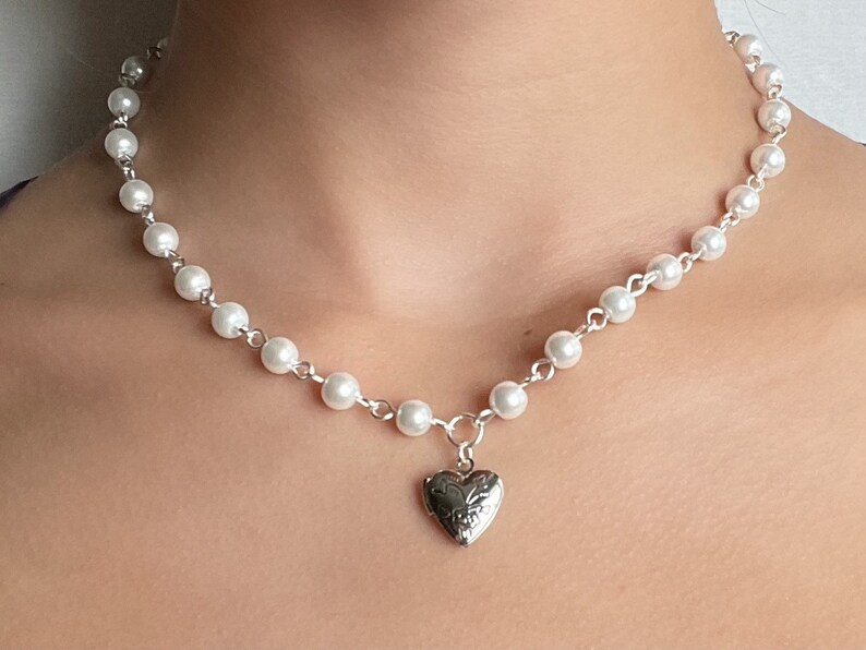 Heart Locket Pearl Necklace 