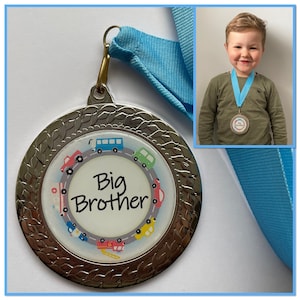 Big Brother Medal Unique Present Sibling Gift Congratulations New Baby Pregnancy Celebration Keepsake Transport Theme