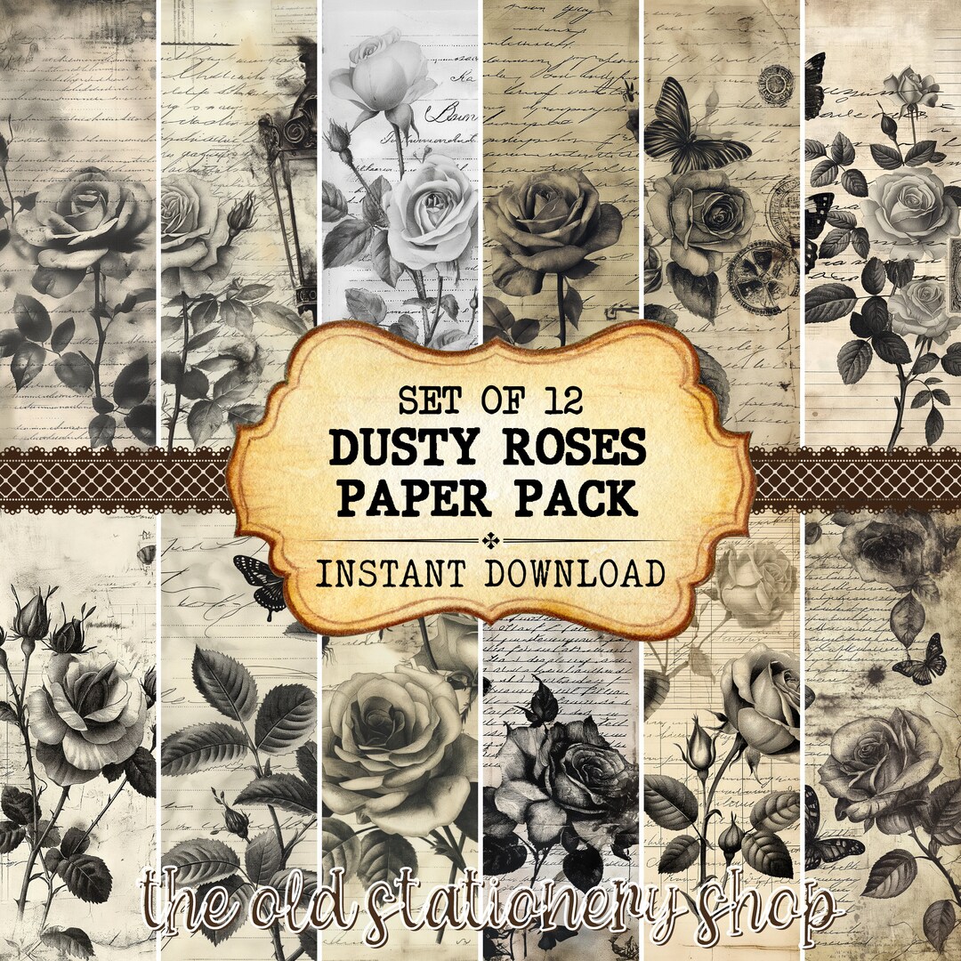 Dusty Roses Paper Pack Junk Journal Printable Pages Scrapbooking ...