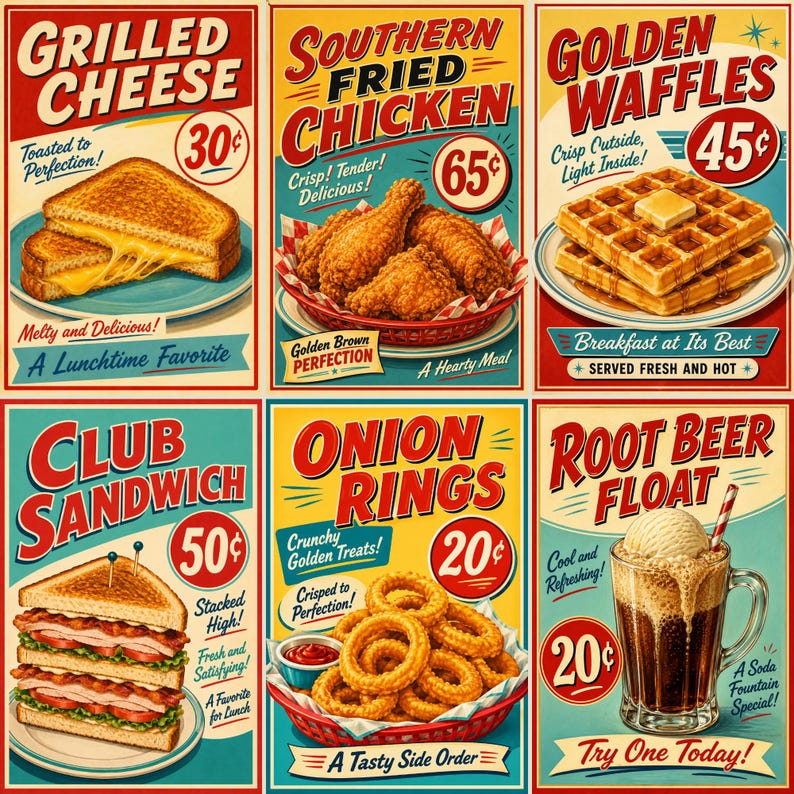 Papperspaket med mat från 50-talet, storlek 8x12, utskrivbara retro-skräpjournalsidor, amerikanska affischklippböcker, ephemera-brevpapper, digital nedladdning bild 4