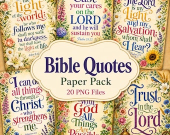 Bible Quotes Paper Pack, 20 Pages Printable Junk Journal, Vintage Bible Jesus Christian Religious Scrapbooking Stationery DIGITAL DOWNLOAD