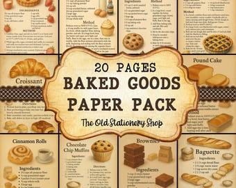 Baked Goods Recipe Paper Pack, Vintage Baking Junk Journal Pages, Food Scrapbooking Ephemera Planner Inserts Stationery PNG DIGITAL DOWNLOAD