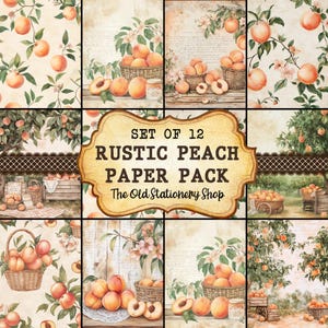 Rustikaler Pfirsich Papiersatz, Obst Junk Journal Druckbare Seiten Scrapbooking Bauernhof Ephemera Vintage Planer Briefpapier Blatt PNG DIGITAL DOWNLOAD