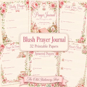 Carnet de prière Blush, format 20 x 30 cm, 32 pages imprimables, kit de papier chrétien, agenda d'étude biblique, cadeau pour femmes religieuses (téléchargement numérique)