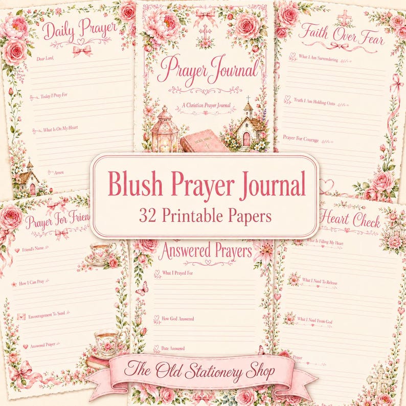 Blush Prayer Journal, 8x12 Size, 32 Printable Pages, Christian Paper Pack, Bible Study Planner, Religious Women Faith Gifts DIGITAL DOWNLOAD image 1