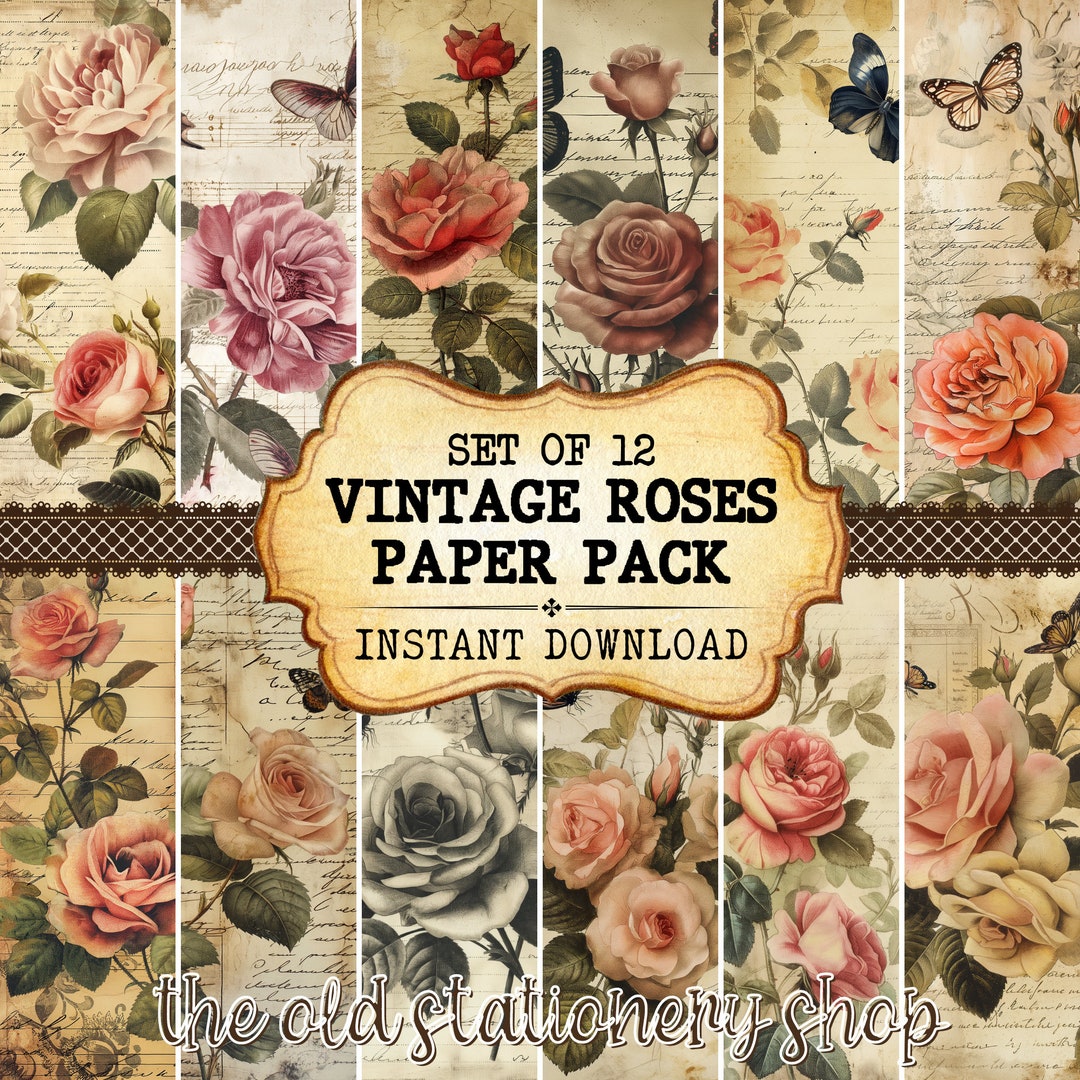 Vintage Roses Paper Pack Junk Journal Printable Pages Scrapbooking ...