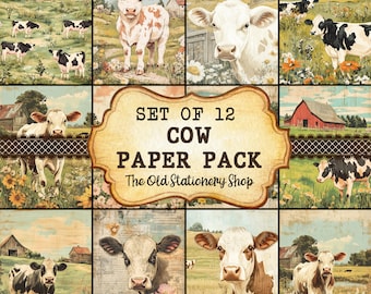 Kuh Papier Pack Vintage Junk Journal Druckbare Seiten Landleben Tiere Scrapbooking Ephemera Antique Planer Schreibwaren PNG DIGITAL DOWNLOAD