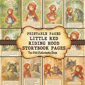 Red Riding Hood Printable Storybook Pages, Vintage Fairytale Junk Journal Scrapbooking Wolf Ephemera Planner Stationery PNG DIGITAL DOWNLOAD