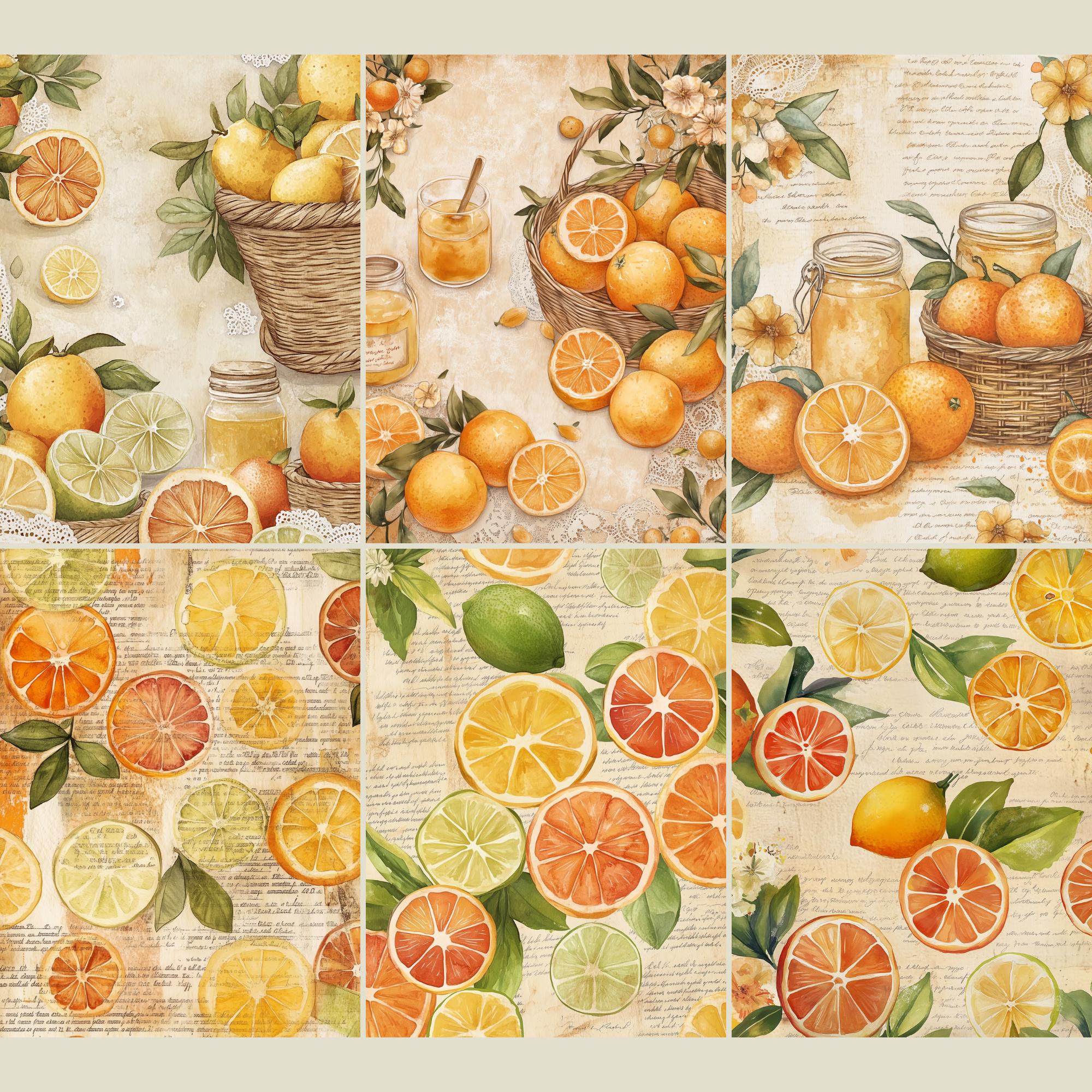Citrus Fruits Paper Pack, 18 Printable Junk Journal Pages, Scrapbooking ...