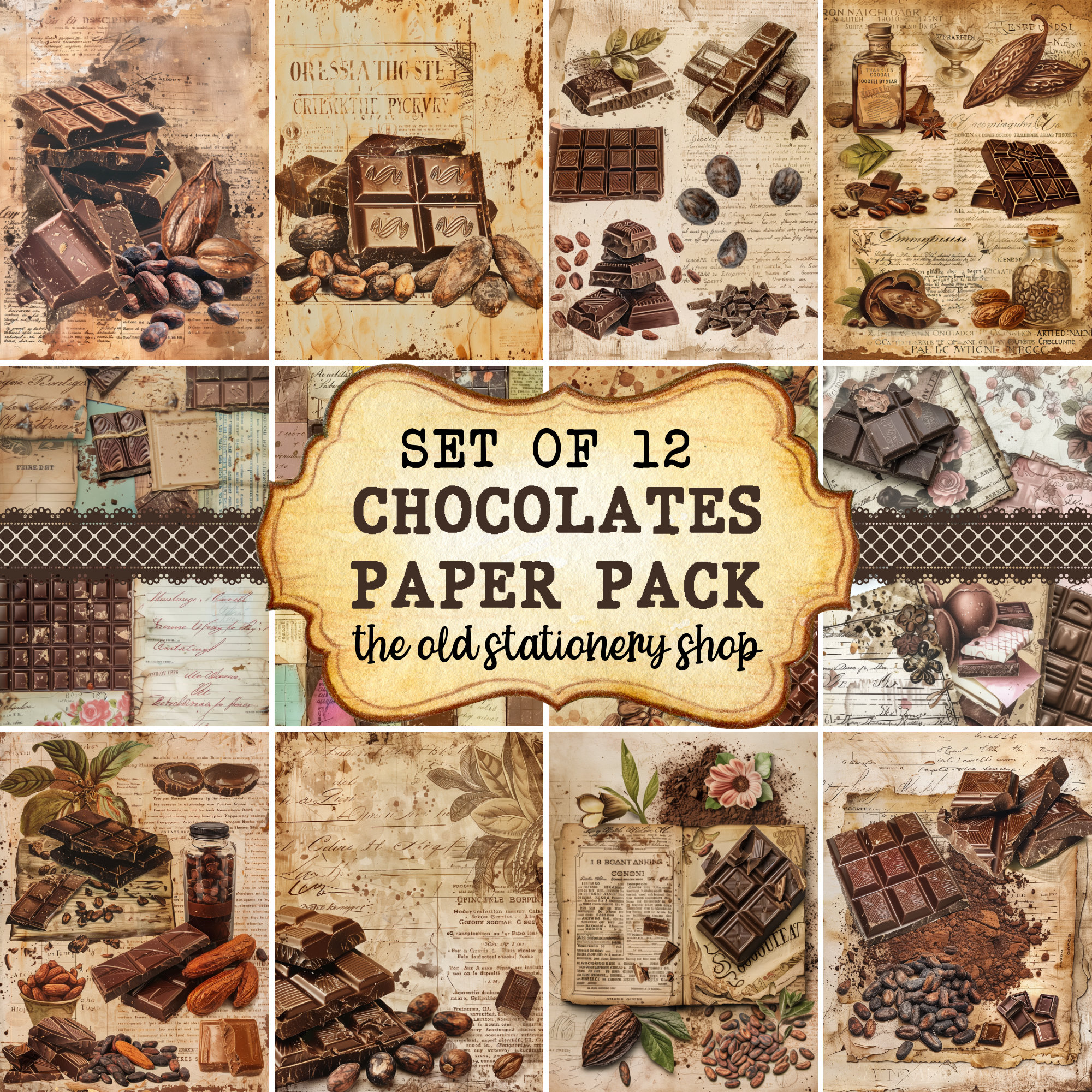 Vintage Schokoladen Papier Pack Vintage Junk Journal Druckbare Seiten Scrapbooking Ephemera Antique Planer Schreibwaren PNG DIGITAL DOWNLOAD