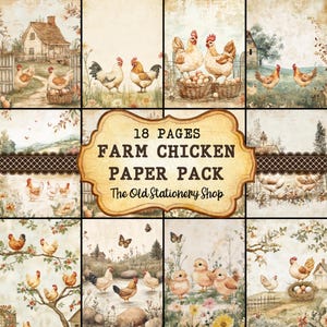 Confezione di carta con pollo da fattoria, pagine di diario vintage stampabili, scrapbooking di pollo, effimeri, pianificatori antichi, cancelleria, PNG, DOWNLOAD DIGITALE