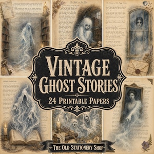 Vintage Ghost Stories Paper Pack, 24 Printable Pages, Horror Junk Journal Creepy Halloween Ephemera Stationery Scrapbook DIGITAL DOWNLOAD