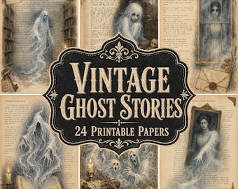 Vintage Ghost Stories Paper Pack, 24 druckbare Seiten, Horror Junk Journal Creepy Halloween Ephemera Schreibwaren Scrapbook DIGITAL DOWNLOAD