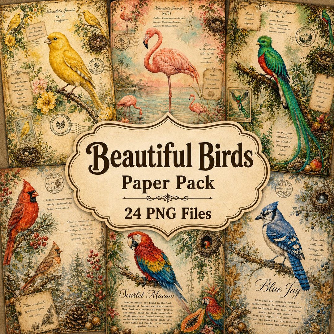 Beautiful Birds Printable Paper Pack Stationery Sheets Vintage Ephemera ...