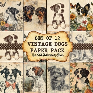 Vintage Dogs Paper Pack Vintage Dog Junk Journal Druckbare Seiten Scrapbooking Ephemera Antique Planer Schreibwaren Blatt PNG DIGITAL DOWNLOAD
