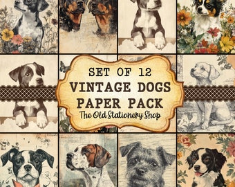 Vintage Dogs Paper Pack Vintage Dog Junk Journal Druckbare Seiten Scrapbooking Ephemera Antique Planer Schreibwaren Blatt PNG DIGITAL DOWNLOAD