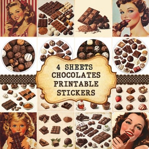 Printable Chocolates Sticker Sheets A4, Vintage Junk Journal Printable Scrapbooking Ephemera Antique Planner Stationery PNG DIGITAL DOWNLOAD