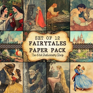 Vintage Fairytales Paper Pack Magical Junk Journal Printable Pages Scrapbooking Ephemera Antique Planner Stationery PNG DIGITAL DOWNLOAD