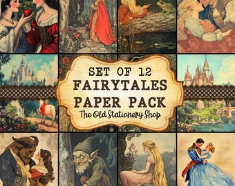 Vintage Fairytales Paper Pack Magical Junk Journal Printable Pages Scrapbooking Ephemera Antique Planner Stationery PNG DIGITAL DOWNLOAD