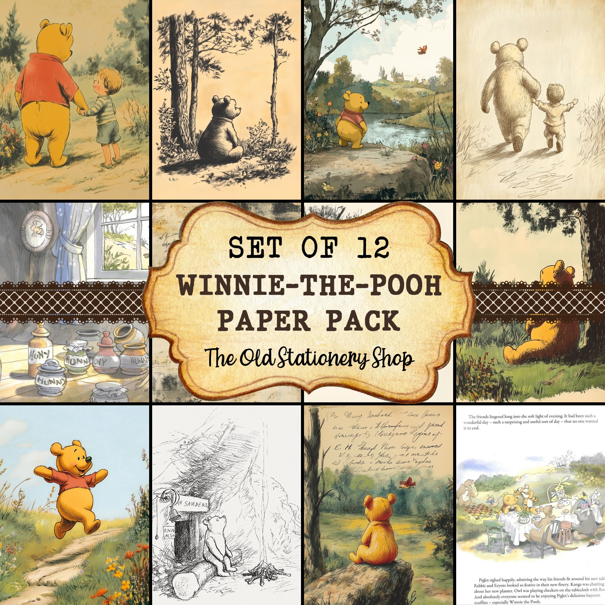 Winnie the Pooh Paper Pack Vintage Junk Journal Printable Pages ...