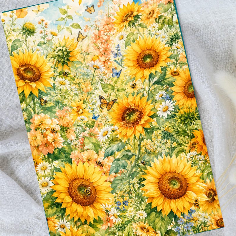 Sunflower Paper Pack Printable Junk Journal Pages Vintage Floral Yellow ...