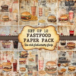 Fastfood Paper Pack Vintage Junk Journal Set Druckbare Seiten Scrapbooking Ephemera Antique Planer Inserts Schreibwaren PNG DIGITAL DOWNLOAD