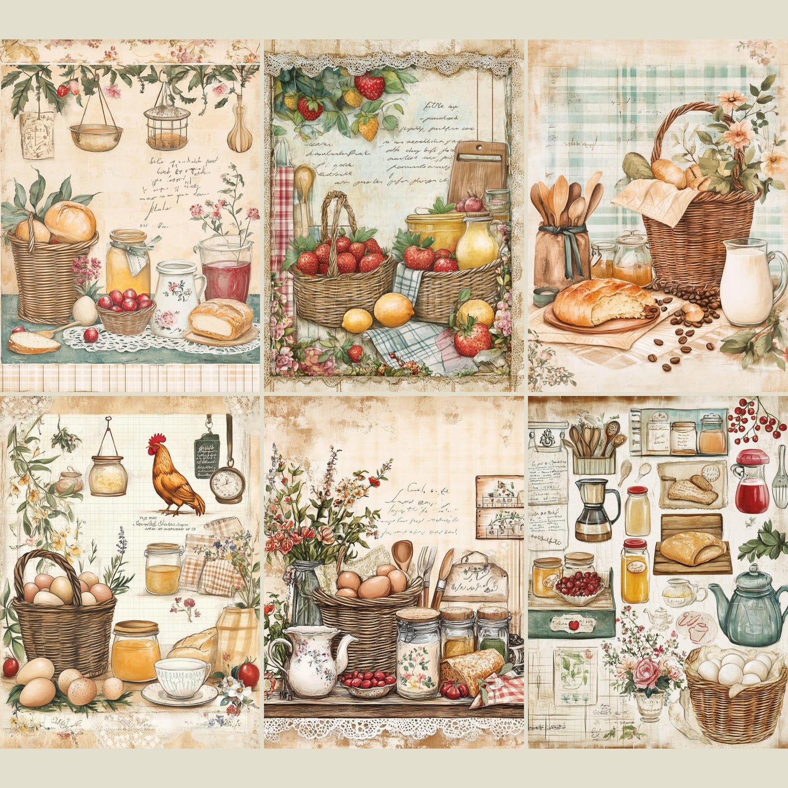 Rustic Kitchen Paper Pack Vintage Junk Journal Printable Pages ...