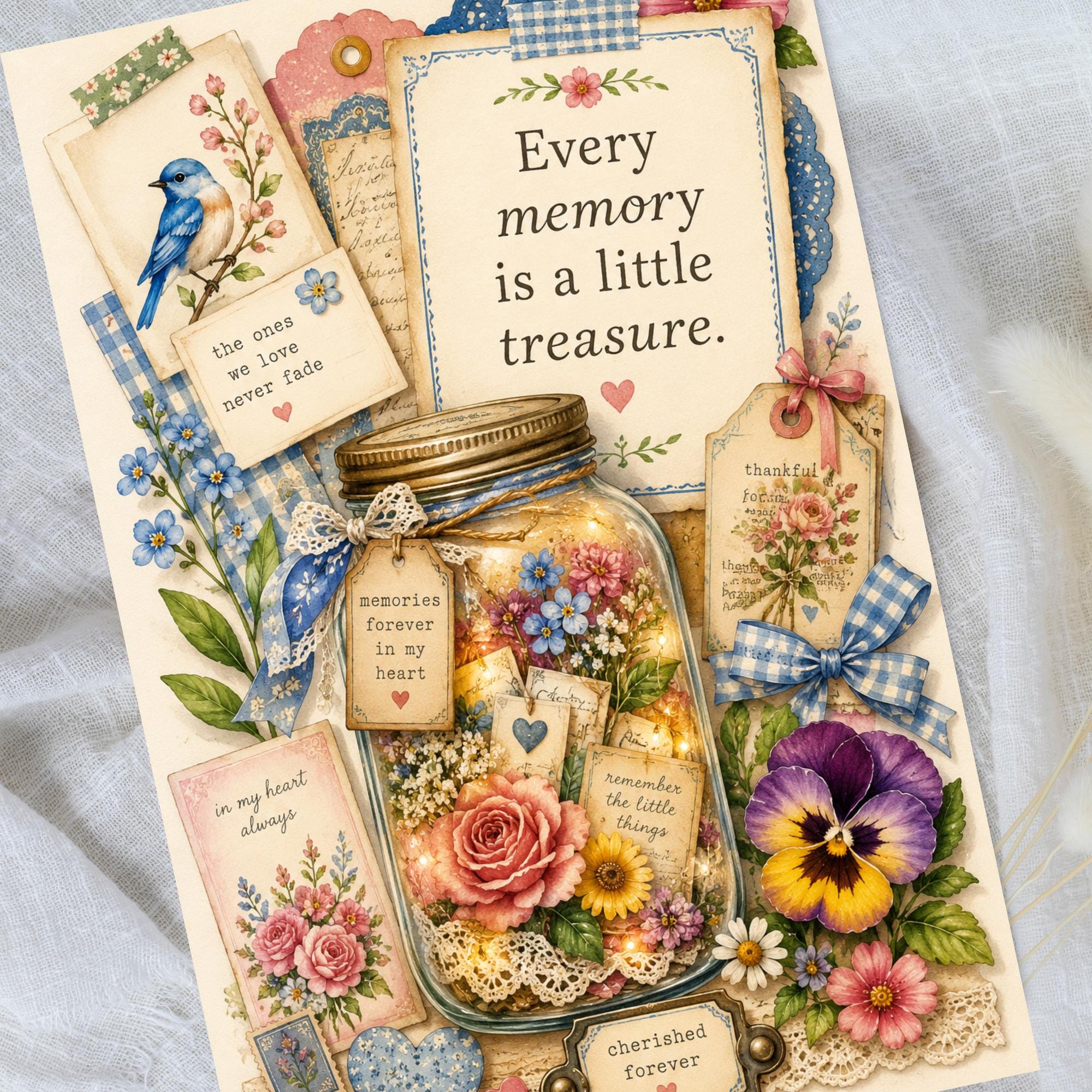 In Memory Note Paper Memorial Paper Pack, Printable Memorial Junk Journal Pages, in Memory ...