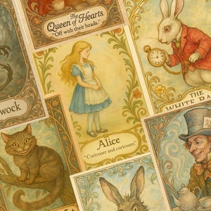Alice in Wonderland Characters Printable Junk Journal Set, Vintage Ephemera Paper Pack, Scrapbooking Planner Stationery PNG DIGITAL DOWNLOAD