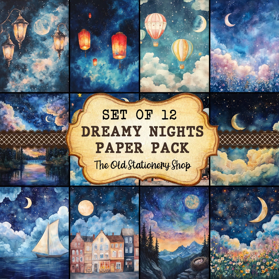 Dreamy Night Sky Paper Pack Vintage Junk Journal Printable Pages Stars ...