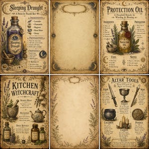 Vintage Grimoire Printable Papers - 30 Pages, Wiccan Book of Shadows Pages, Witch Junk Journal Dark Magic Occult Stationery DIGITAL DOWNLOAD image 7