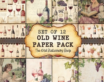 Alter Wein Papier Pack Junk Journal Druckbare Seiten Scrapbooking Vintage Ephemera Set Antike Planer Einsätze Weinflaschen PNG DIGITAL DOWNLOAD