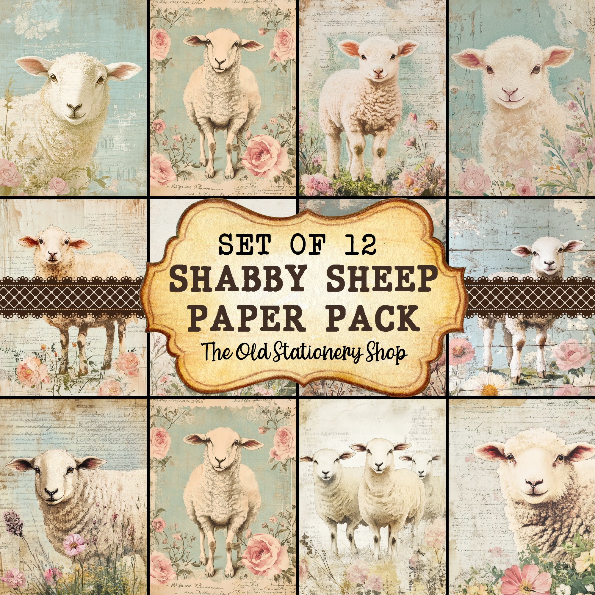 Shabby Schaf Papier Pack Vintage Junk Journal Druckbare Seiten Landleben Scrapbooking Ephemera Antique Planer Schreibwaren PNG DIGITAL DOWNLOAD