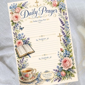 Christian Prayer Journal, 32 Pages Printable Paper Pack, Floral Bible Study Planner Tracker, Religious Women Faith Gift PNG DIGITAL DOWNLOAD image 4