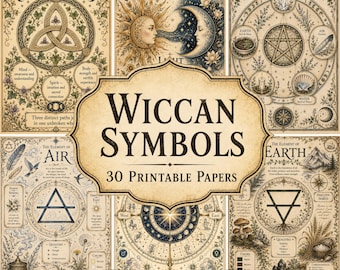 Wiccan Symbols Paper Pack, 30 Printable Pages, Vintage Grimoire Book of Shadows Witch Junk Journal Stationery Scrapbook DIGITAL DOWNLOAD
