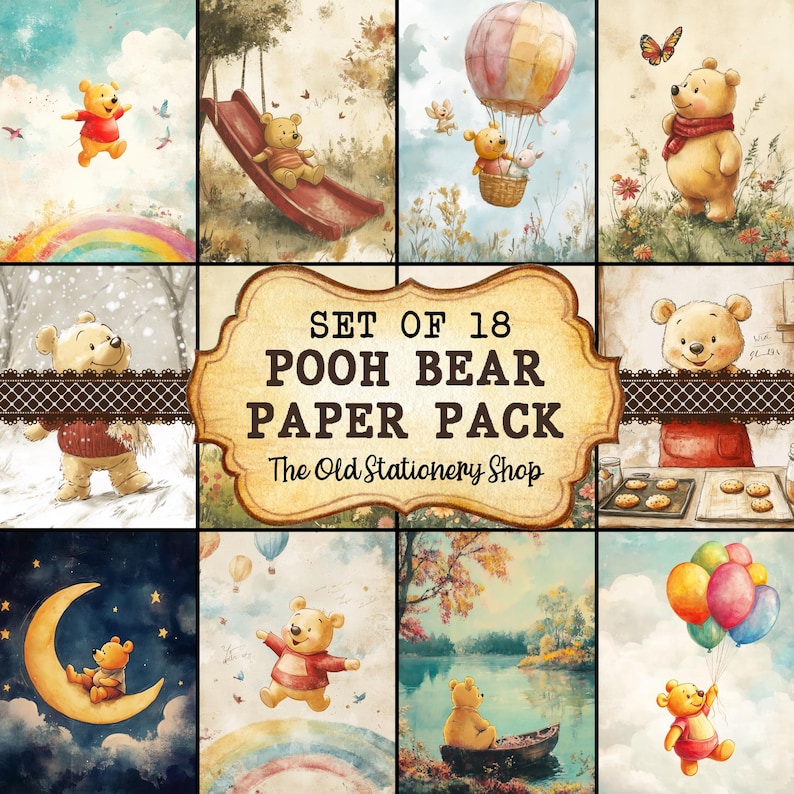 Pooh Bear Paper Pack Vintage Junk Journal Printable Pages Scrapbooking ...