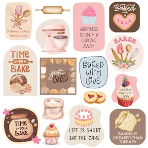 Folha de adesivos para impressão de panificação, adesivos de panificação de 3 páginas, diário fofo de sucata de padeiro, planejador de itens de scrapbooking, papelaria, DOWNLOAD DIGITAL